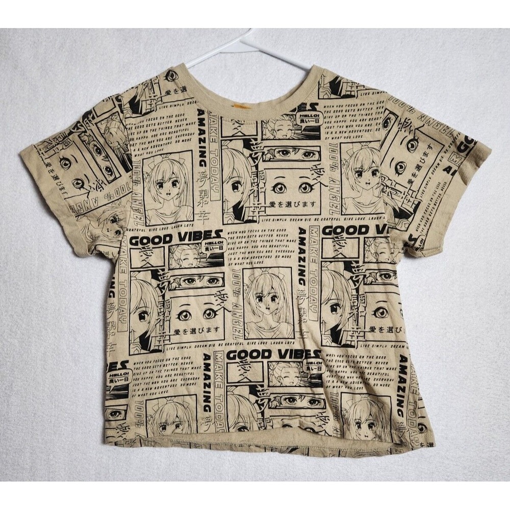 Vibe N Kids T Shirt Good Vibes Anime Comic Size M Cotton Tan - Picture 1 of 10